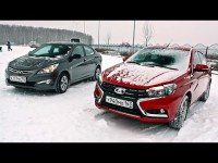 Сравнительный видео тест-драйв Hyundai Solaris и Lada Vesta от канала ClickonCar